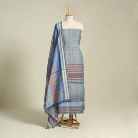 Buy Grey 3pc Handloom Fine Cotton Kutch Bhujodi Dress Material