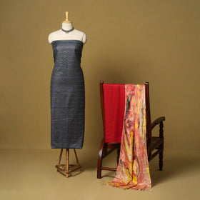 Grey - 3pc handloom mulberry unstitched suit material set