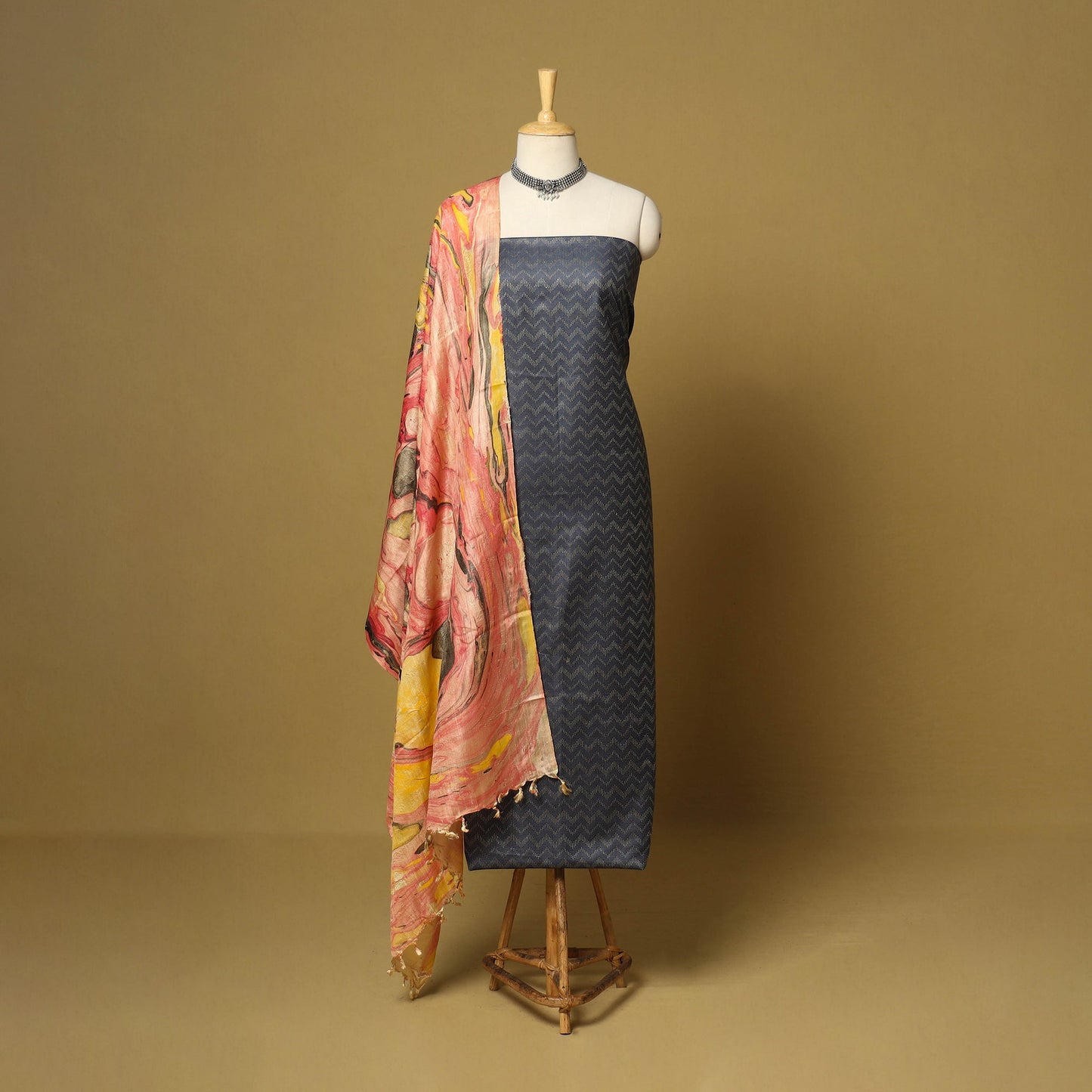 Grey - 3pc handloom mulberry unstitched suit material set