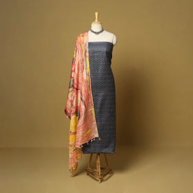 Grey - 3pc handloom mulberry unstitched suit material set