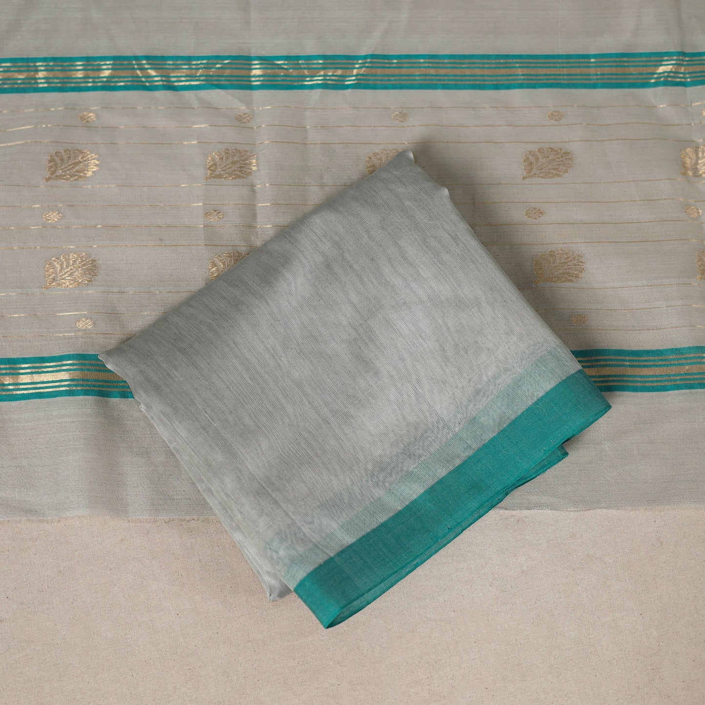 Grey - 3pc Handloom Nakshi Zari Unstitched Chanderi Silk Dress Material 