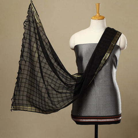  3pc Grey Karnataka Weave Cotton Khun Dress Material