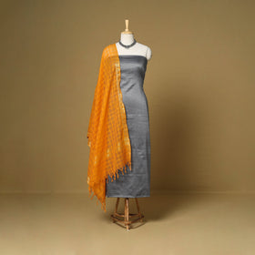 Grey - 3pc karnataka weave cotton unstitched khun dress