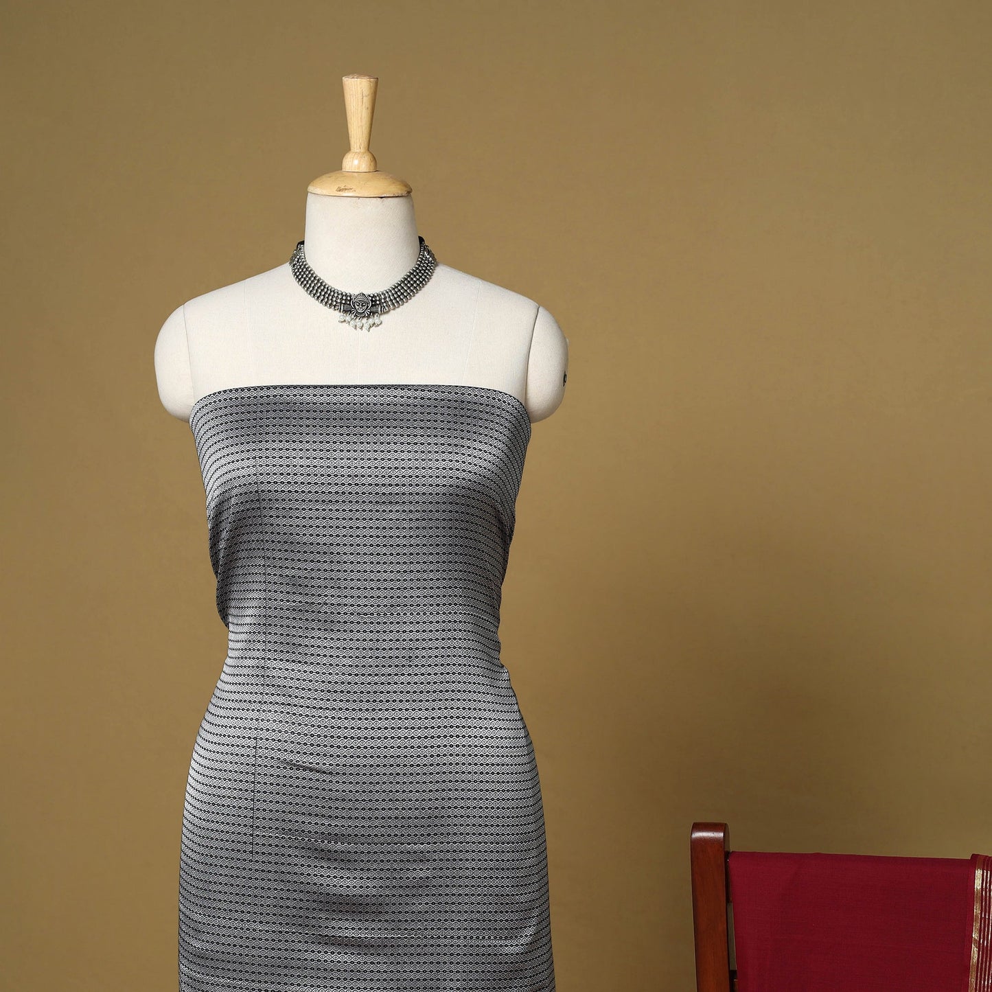 Grey - 3pc karnataka weave cotton unstitched khun dress