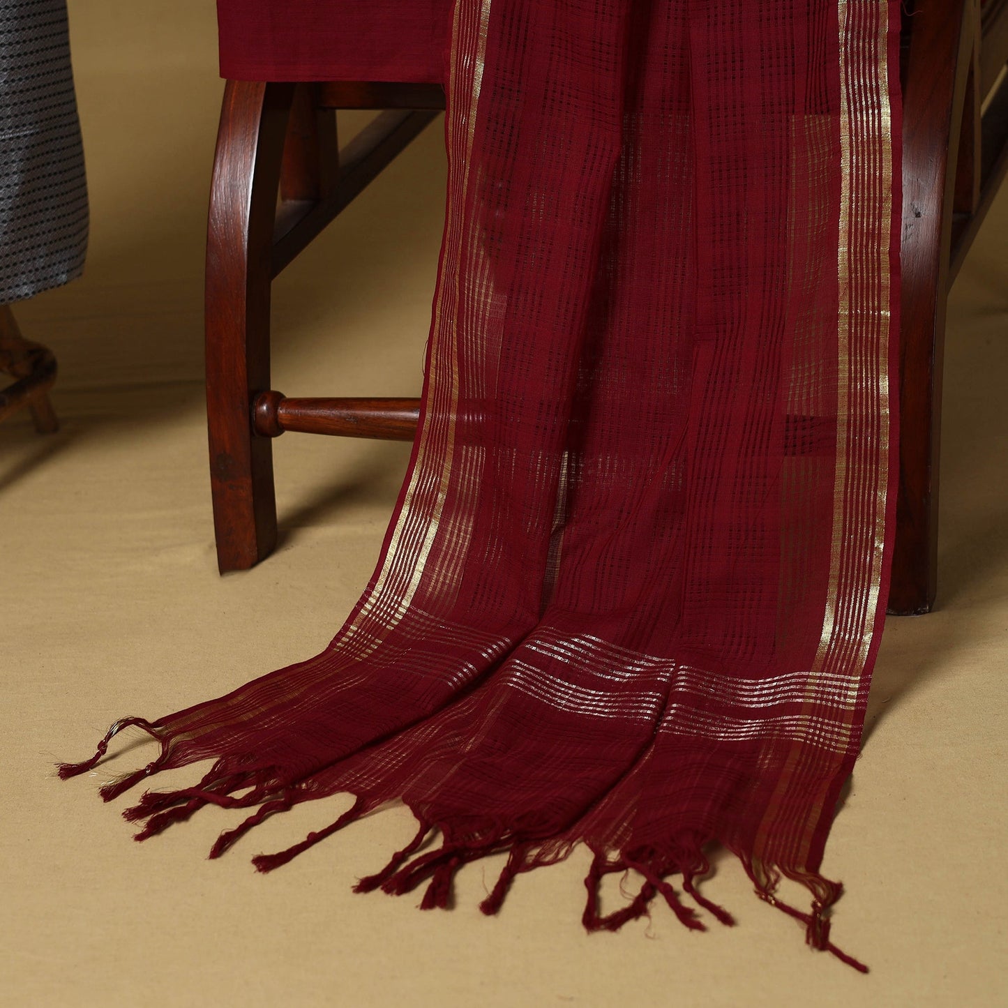 Grey - 3pc karnataka weave cotton unstitched khun dress