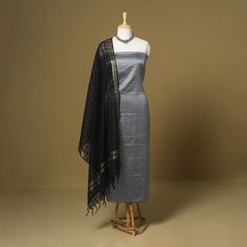 Grey - 3pc karnataka weave cotton unstitched khun dress