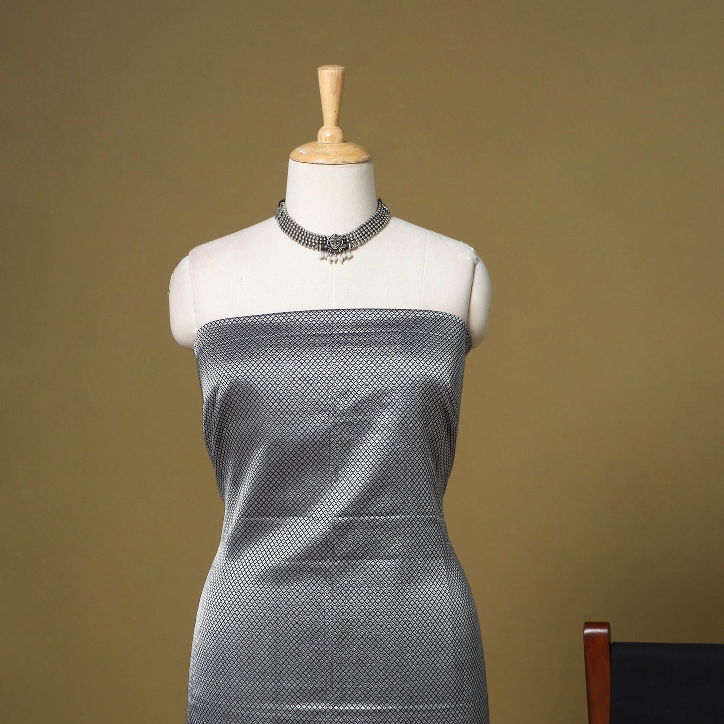 Grey - 3pc karnataka weave cotton unstitched khun dress