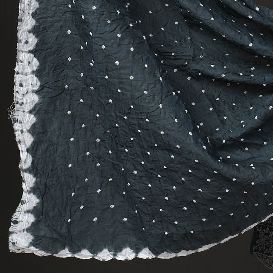 3pc Grey Kutch Bandhani Tie-Dye Satin Cotton Dress Material 
