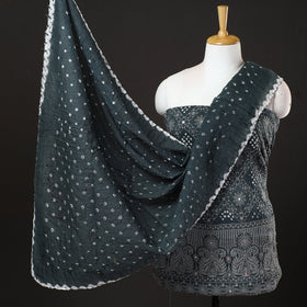  3pc Kutch Bandhani Tie-Dye Mirror Work Satin Cotton Suit Material Set 80 