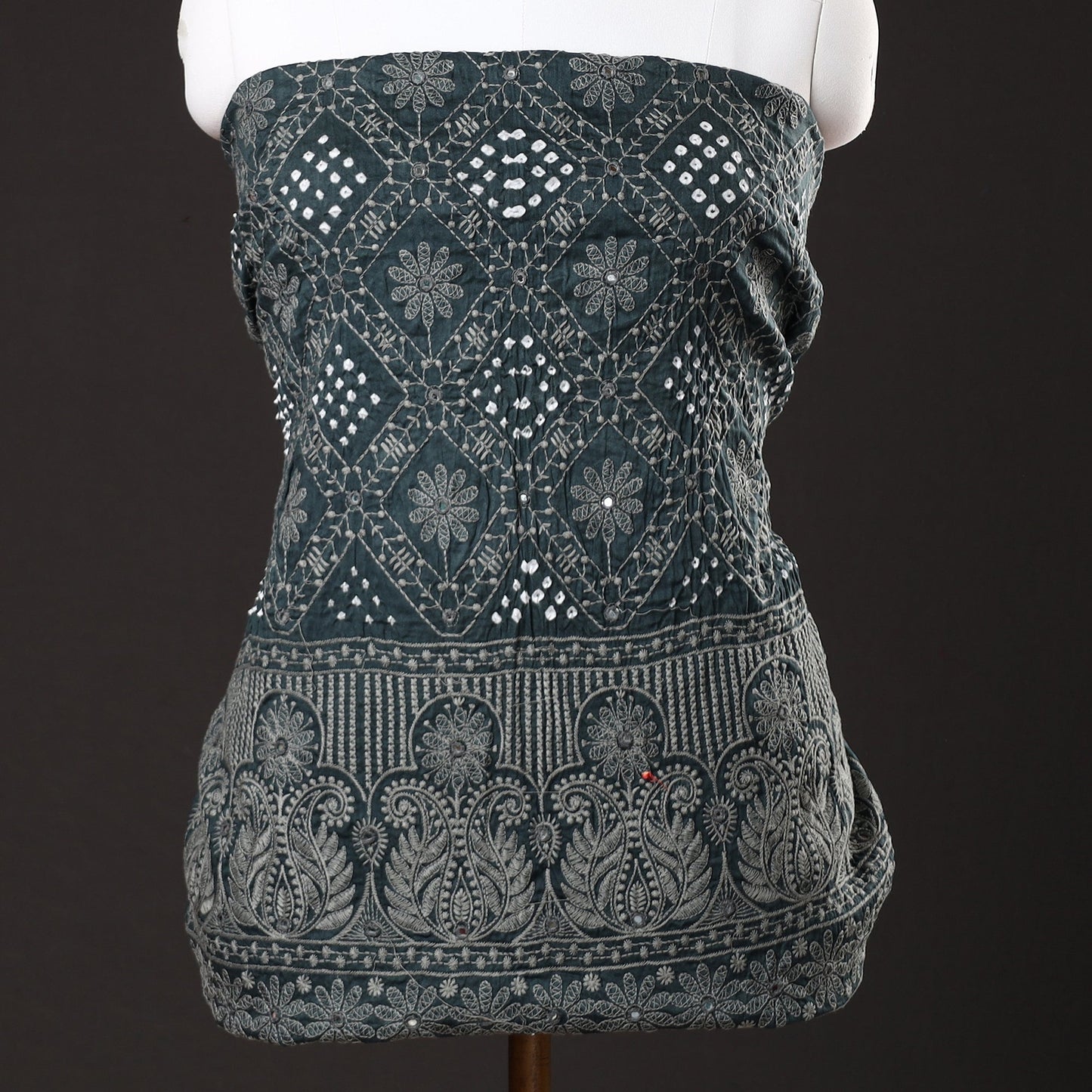 Buy 3pc Kutch Bandhani Tie-Dye Mirror Work Satin Cotton Suit Material Set 27 Online at iTokri.com