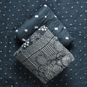 3pc Grey Kutch Bandhani Tie-Dye Satin Cotton Dress Material 