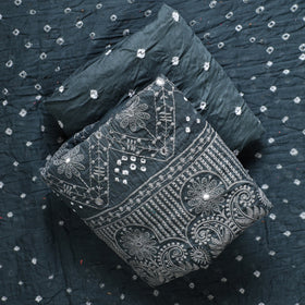  3pc Kutch Bandhani Tie-Dye Mirror Work Satin Cotton Suit Material Set 80 