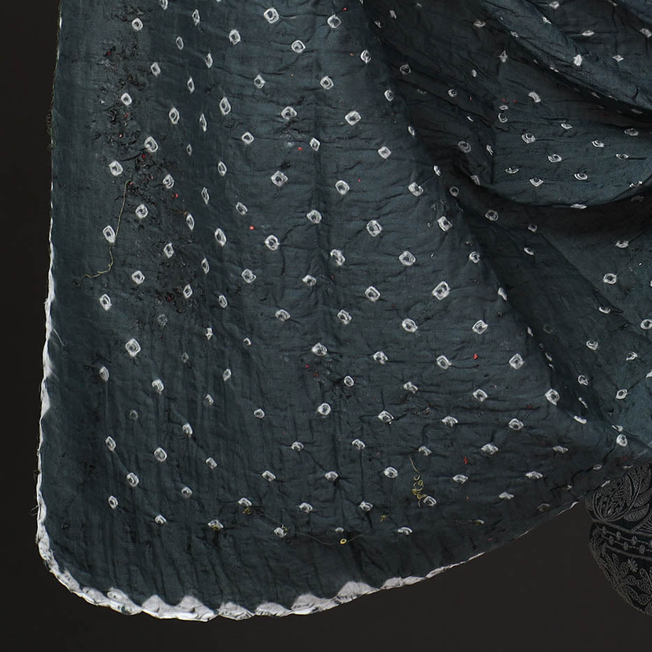  3pc Kutch Bandhani Tie-Dye Mirror Work Satin Cotton Suit Material Set 80 