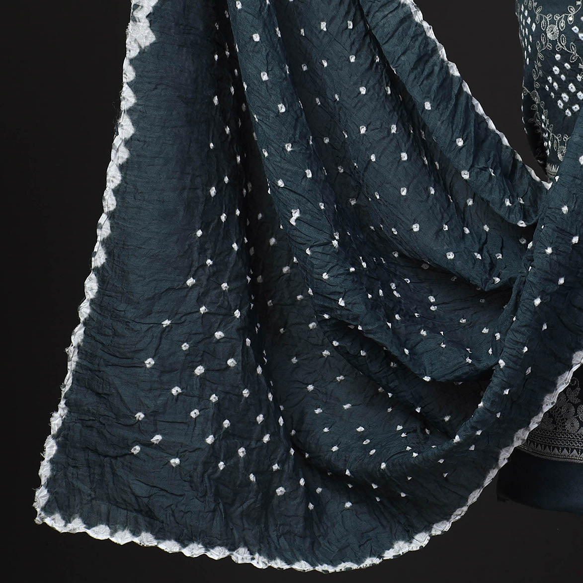  3pc Kutch Bandhani Tie-Dye Satin Cotton Suit Material Set 