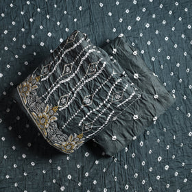 3pc Grey Kutch Bandhani Tie-Dye Satin Cotton Suit Material Set