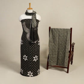 Grey 3pc Kutch Tie-Dye Satin Cotton Bandhani Dress Material