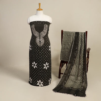 Grey 3pc Kutch Tie-Dye Satin Cotton Bandhani Dress Material