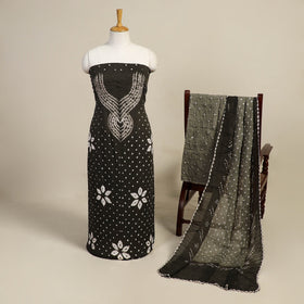 Grey 3pc Kutch Tie-Dye Satin Cotton Bandhani Dress Material