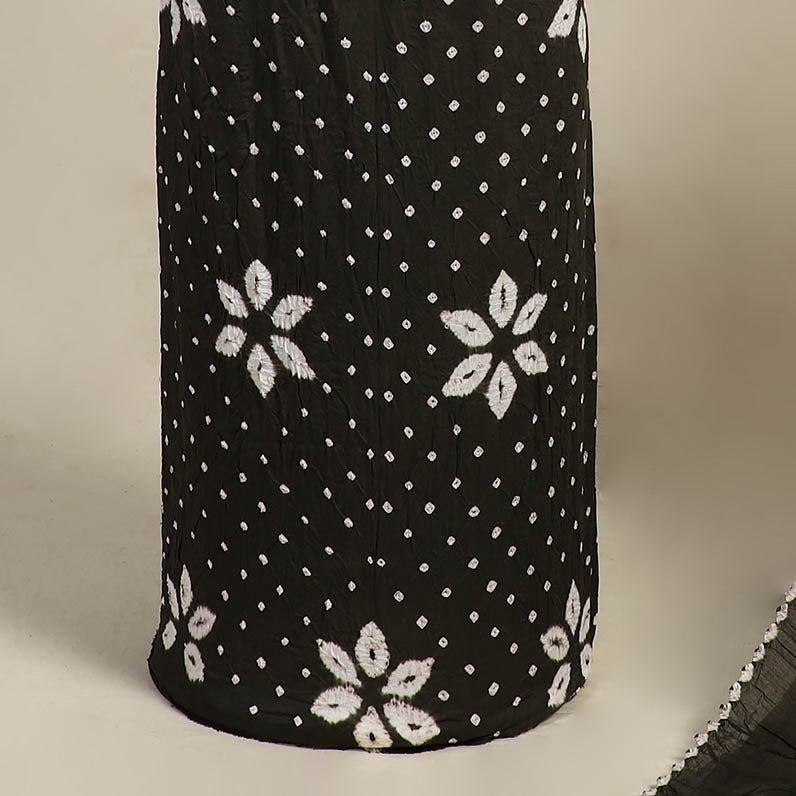 Grey 3pc Kutch Tie-Dye Satin Cotton Bandhani Dress Material