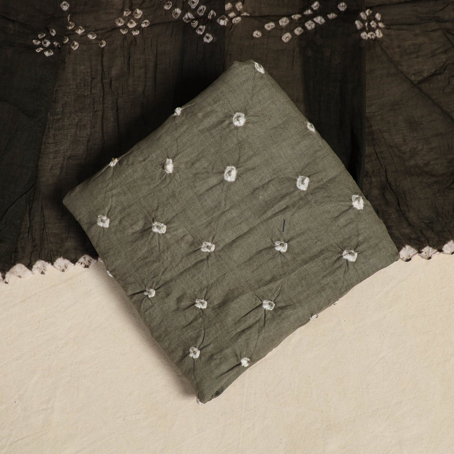 Grey 3pc Kutch Tie-Dye Satin Cotton Bandhani Dress Material