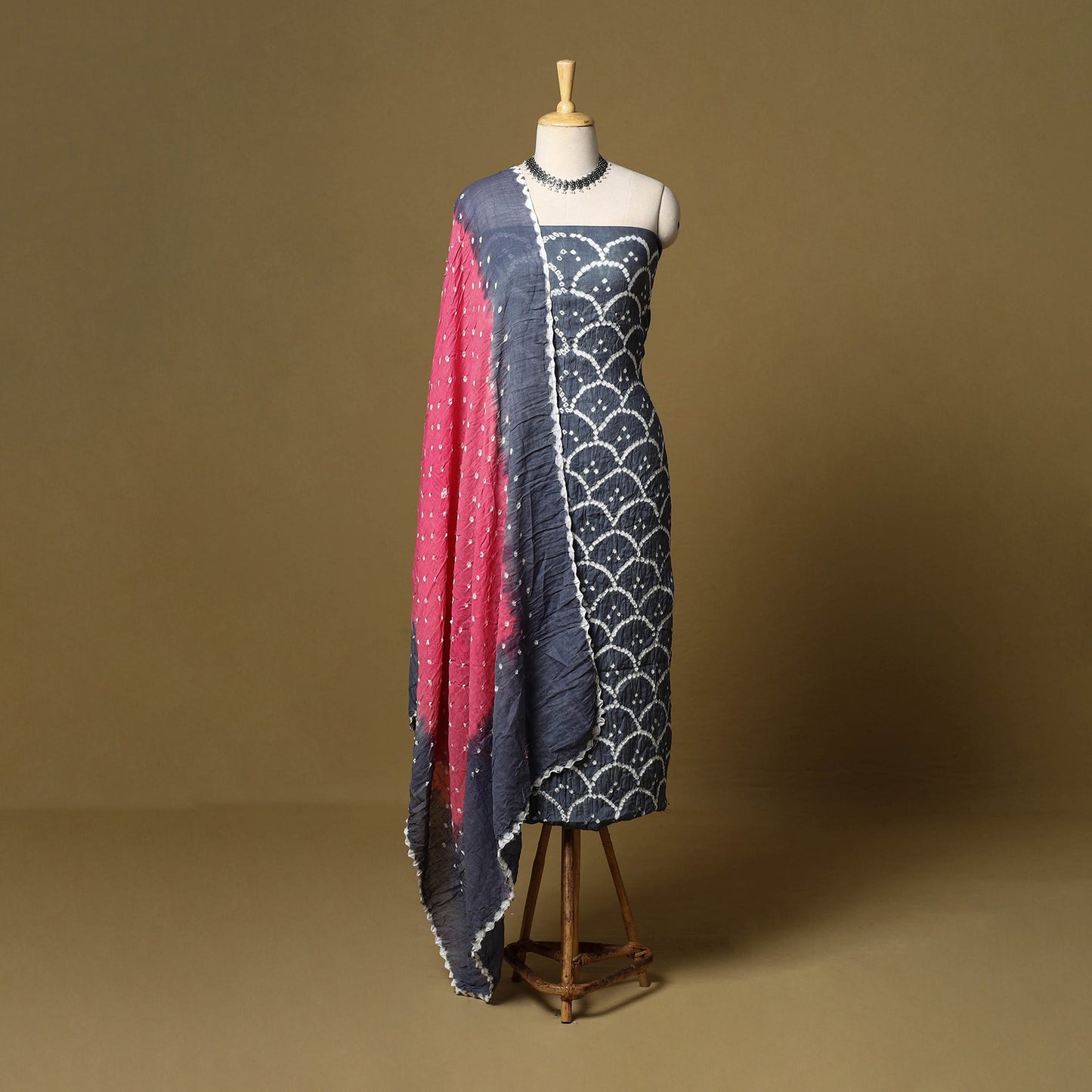 3pc kutch tie-dye satin cotton unstitched bandhani dress