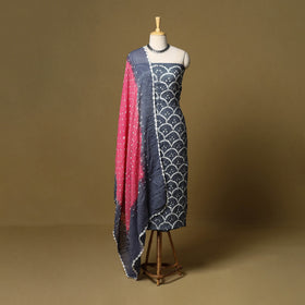 3pc kutch tie-dye satin cotton unstitched bandhani dress