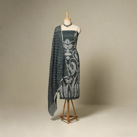 Grey - 3pc kutch tie-dye satin cotton unstitched bandhani