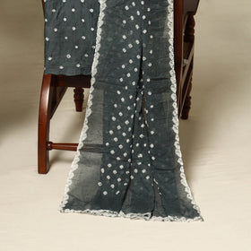 Grey - 3pc kutch tie-dye satin cotton unstitched bandhani