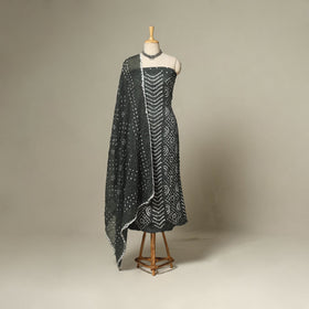 Grey - 3pc kutch tie-dye satin cotton unstitched bandhani