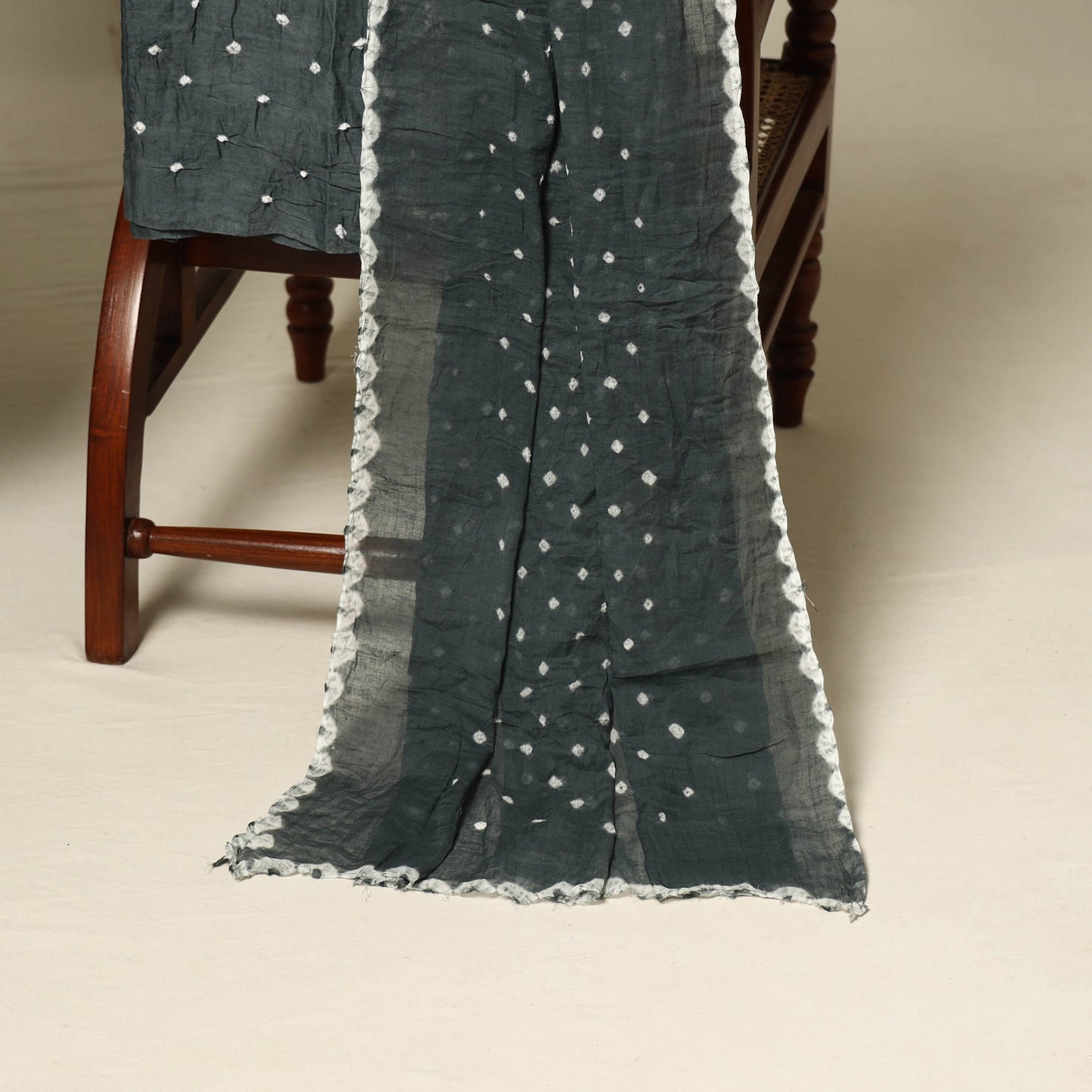 Grey - 3pc kutch tie-dye satin cotton unstitched bandhani