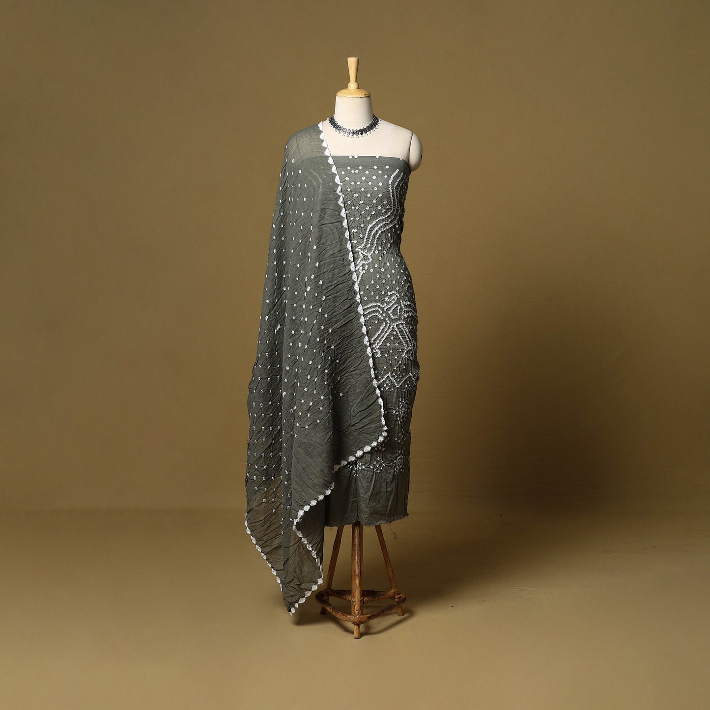 3pc kutch tie-dye satin cotton unstitched bandhani dress