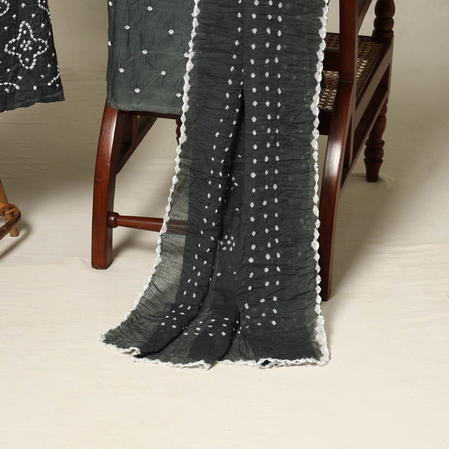 Grey - 3pc kutch tie-dye satin cotton unstitched bandhani