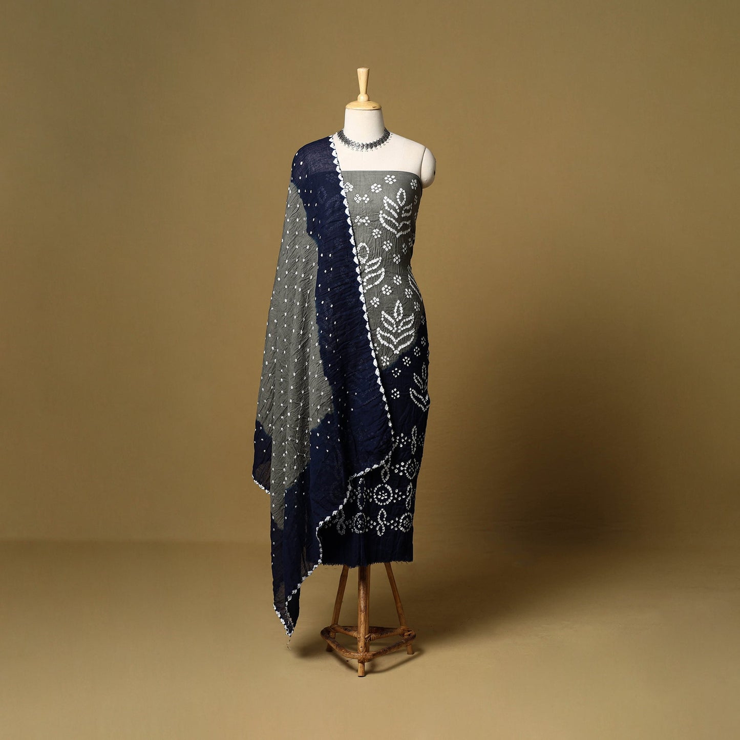 3pc kutch tie-dye satin cotton unstitched bandhani dress