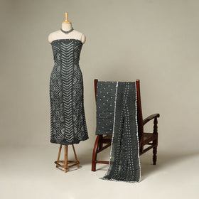 Grey - 3pc kutch tie-dye satin cotton unstitched bandhani