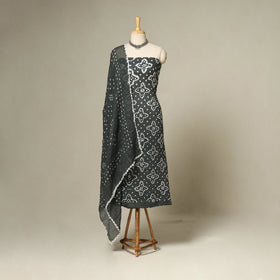 Grey - 3pc kutch tie-dye satin cotton unstitched bandhani