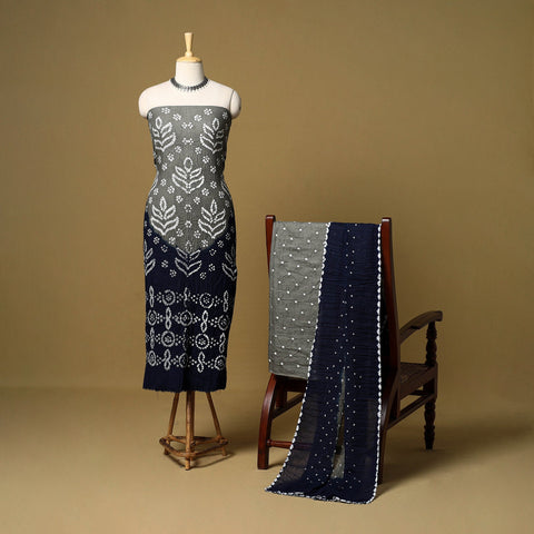 3pc kutch tie-dye satin cotton unstitched bandhani dress