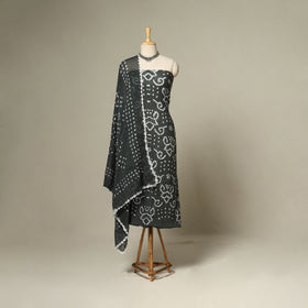 Grey - 3pc kutch tie-dye satin cotton unstitched bandhani