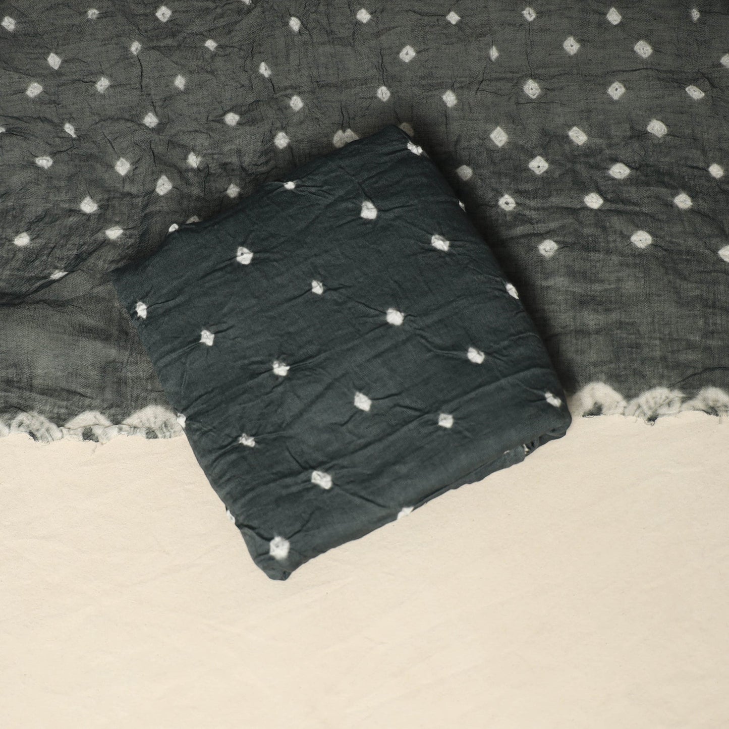 Grey - 3pc kutch tie-dye satin cotton unstitched bandhani