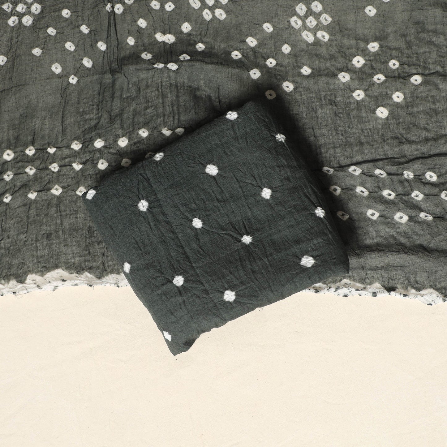 Grey - 3pc kutch tie-dye satin cotton unstitched bandhani