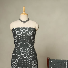 Grey - 3pc kutch tie-dye satin cotton unstitched bandhani