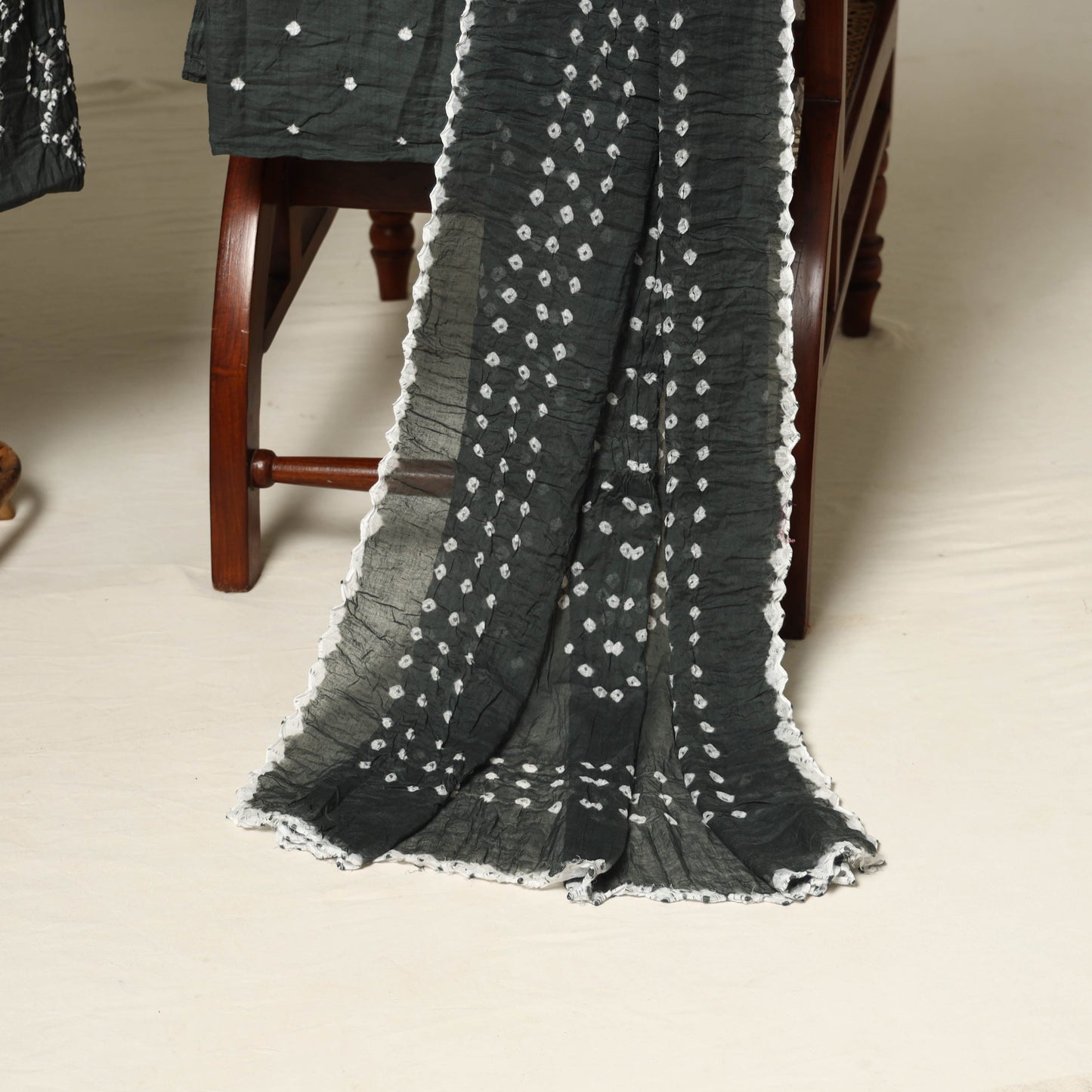 Grey - 3pc kutch tie-dye satin cotton unstitched bandhani