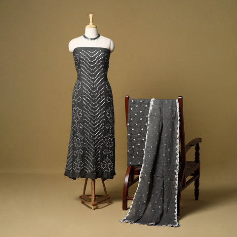 3pc kutch tie-dye satin cotton unstitched bandhani dress