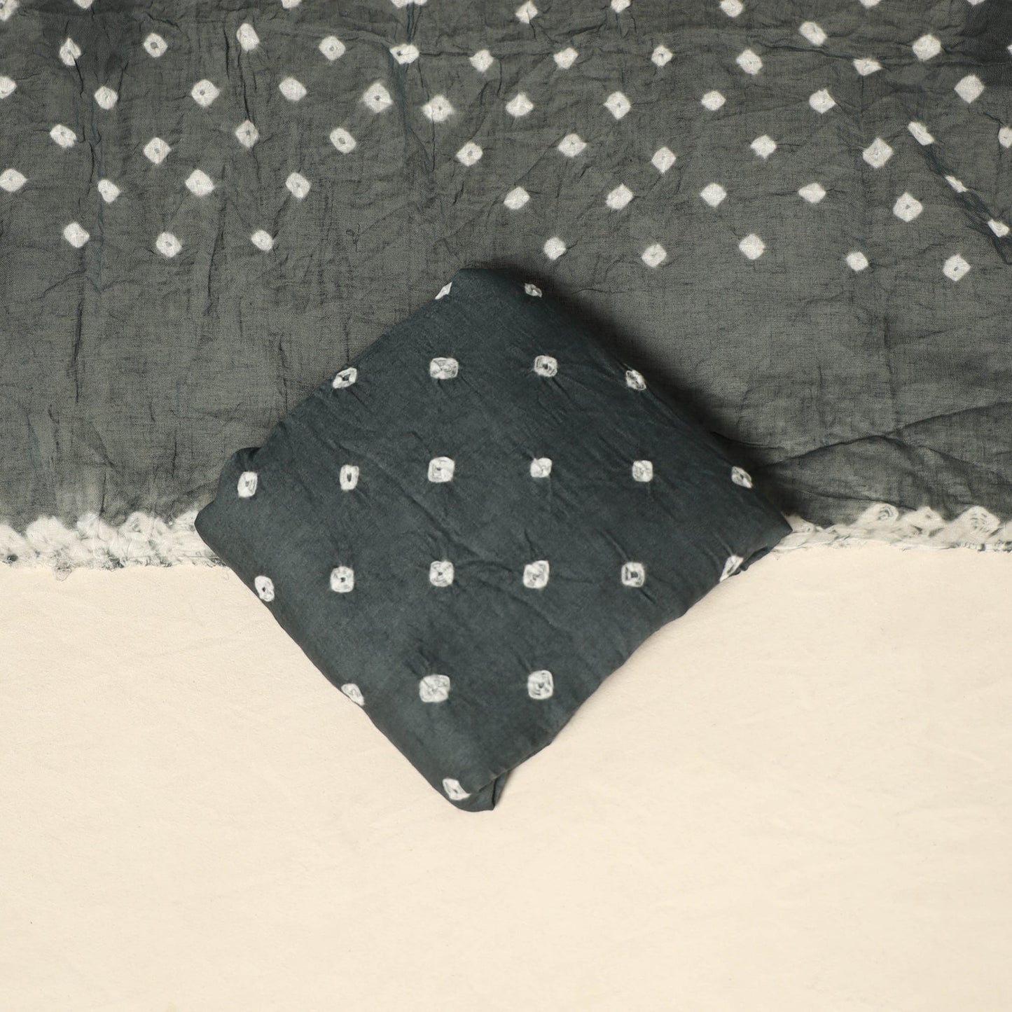 Grey - 3pc kutch tie-dye satin cotton unstitched bandhani