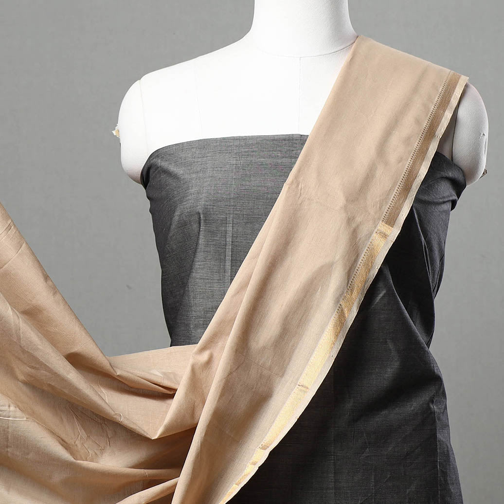  3pc Grey Mangalagiri Handloom Cotton Suit Material Set 