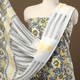  Grey 3pc Sanganeri Block Print Cotton Dress Material