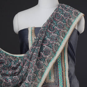  3pc Sanganeri Block Printed Chanderi Silk Gota Patti Work Suit Material Set 