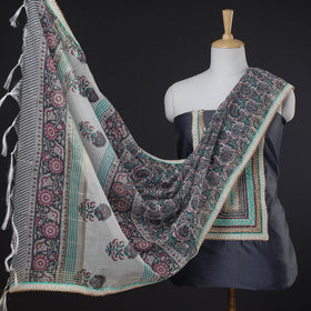  3pc Sanganeri Block Printed Chanderi Silk Gota Patti Work Suit Material Set 