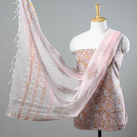 Buy 3pc Sanganeri Block Printed Cotton Suit Material with Kota Doria Dupatta 16 Onine at iTokri.com