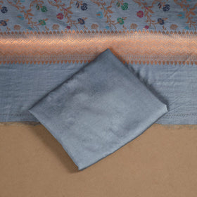 Grey - 3pc silk cotton meena weaving unstitched banarasi