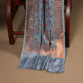 Grey - 3pc silk cotton meena weaving unstitched banarasi